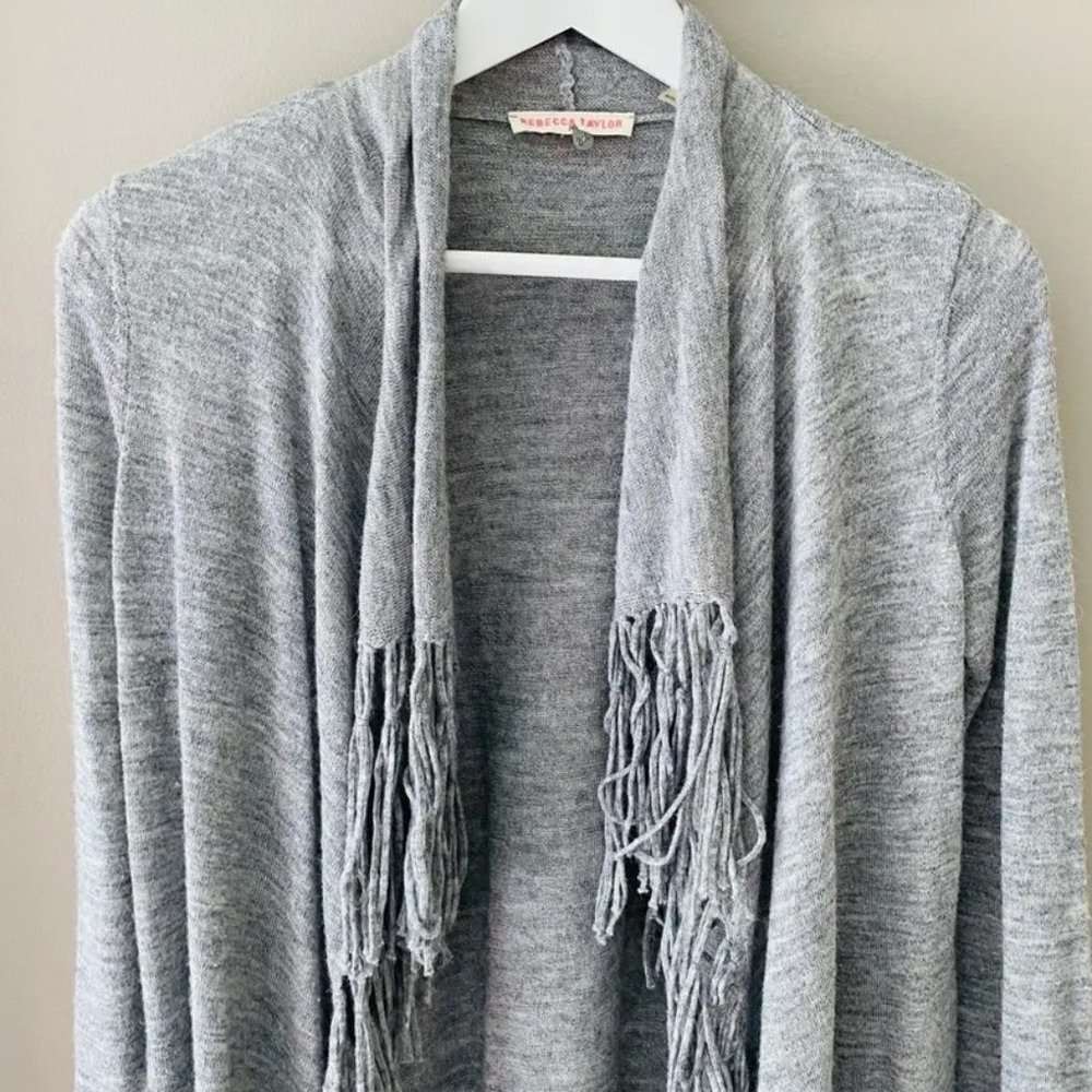 Rebecca Taylor Open Front Fringe Cardigan Gray Sz XS
